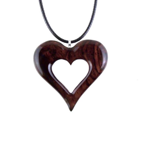 Wooden Heart Pendant, Hand Carved Wood Heart Necklace, 5th Anniversary Gift for Her, One of a Kind Handmade Jewelry