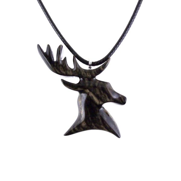 Hand Carved Ebony Stag Necklace, Wooden Deer Pendant, Totem Wood Jewelry