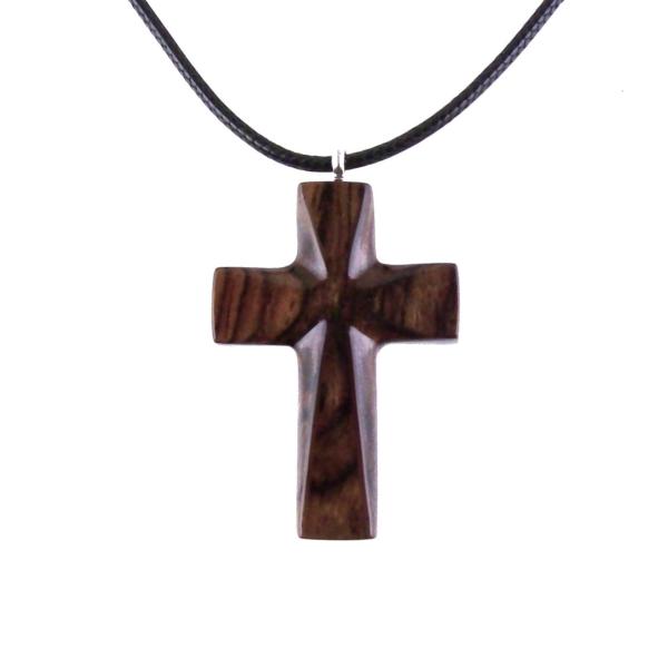 Wooden Cross Necklace, Hand Carved Wood Cross Pendant, Christian Jewelry Gift for Him Her
