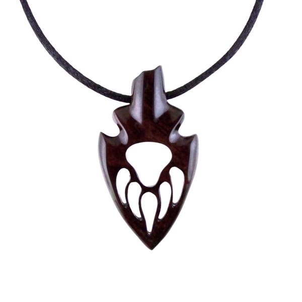 Bear Paw Necklace, Hand Carved Wooden Arrowhead Pendant, Totem Protection Amulet, Mens Bear Jewelry