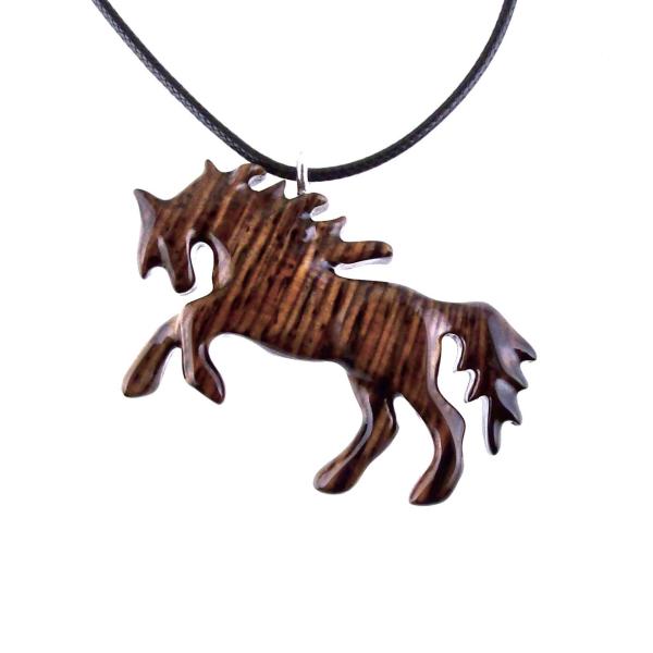Horse Necklace, Hand Carved Wooden Horse Pendant, Handmade Animal Wood Jewelry