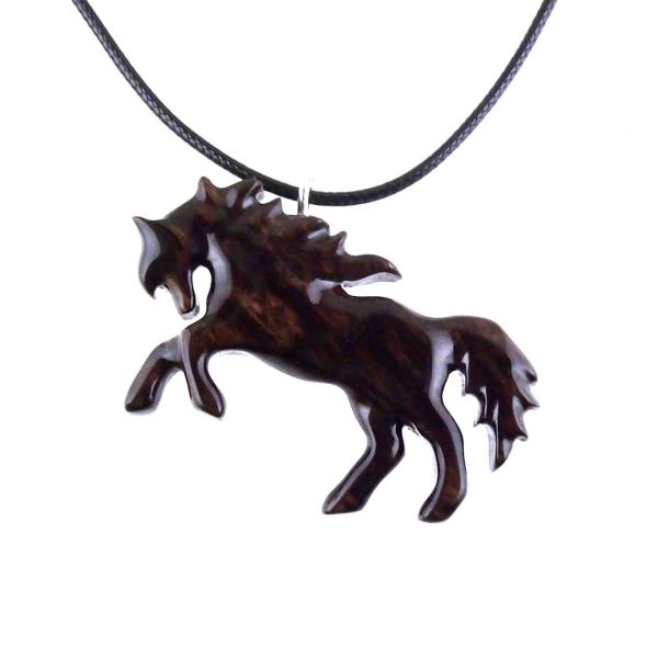 Horse Necklace, Hand Carved Wooden Horse Pendant for Men Women, Animal Wood Jewelry