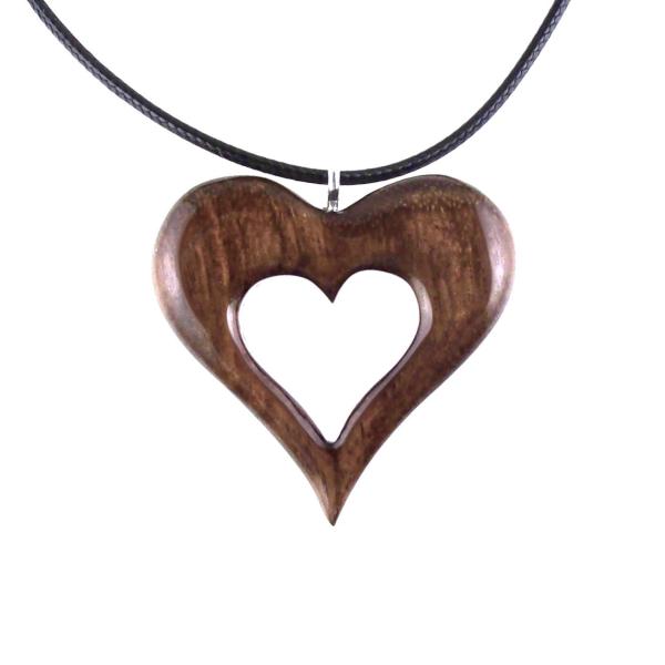 Wood Heart Necklace, Wooden Heart Pendant, Handmade 5th Anniversary Gift for Women