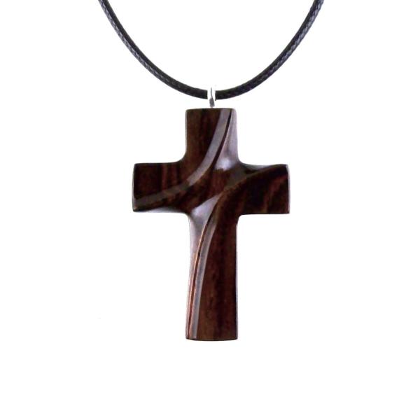 Wood Cross Necklace, Hand Carved Wooden Cross Pendant, Christian Jewelry Gift for Men Women