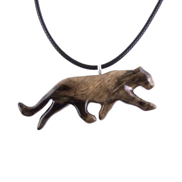 Panther Necklace, Hand Carved Wooden Panther Pendant, Jaguar Necklace, Totem Spirit Animal Wood Jewelry