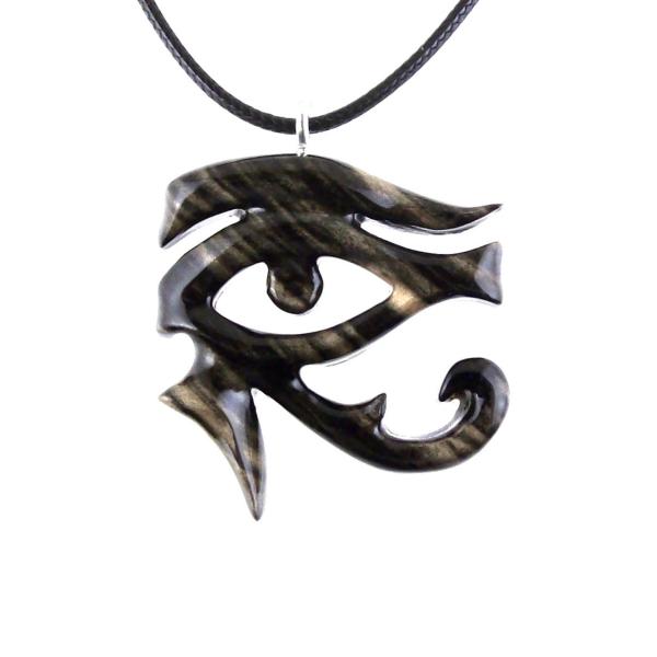 Eye of Horus Necklace, Hand Carved Wooden Eye of Horus Pendant, Eye of Ra Egyptian Amulet for Men or Women