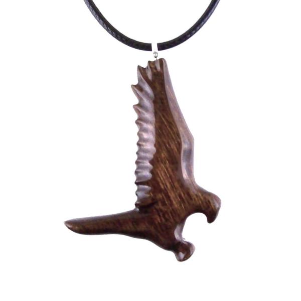 Hand Carved Falcon Necklace, Wooden Hawk Pendant, Bird Totem Wood Jewelry for Men Women