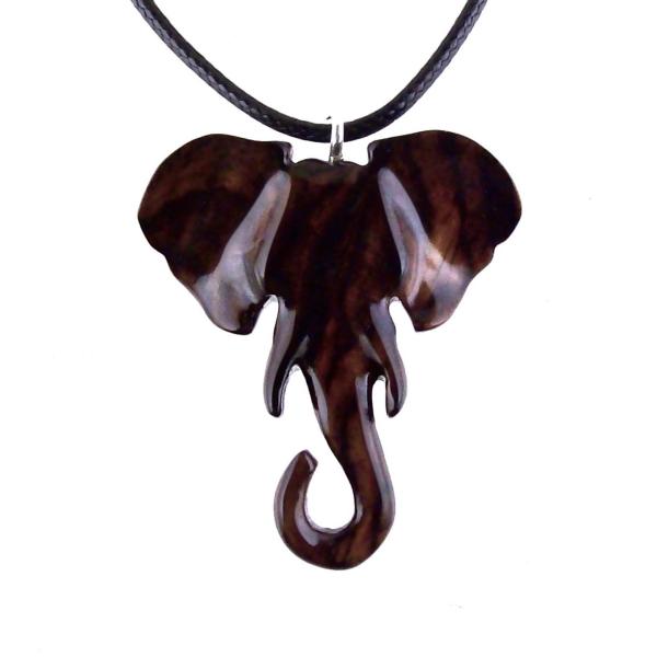 Elephant Necklace, Wooden Elephant Pendant for Men Women, Hand Carved Spiritual Animal Wood Jewelry