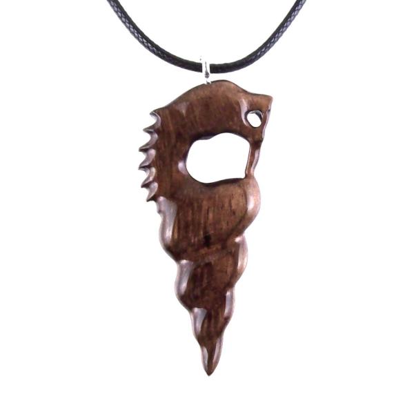 Hand Carved Nyami Nyami Pendant, Tribal Wood Mens Necklace, Wooden African Jewelry