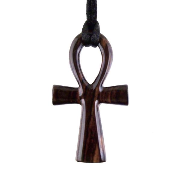 Wooden Ankh Pendant, Hand Carved Egyptian Ankh Cross Necklace for Men or Women, African Wood Jewelry Gift for Him Her