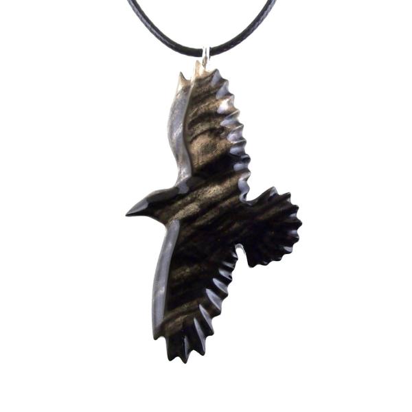 Hand Carved Crow Pendant, Wooden Raven Necklace, Wood Totem Jewelry Gift for Men Women