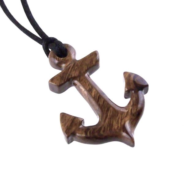 Hand Carved Anchor Necklace, Wooden Anchor Pendant, Handmade Nautical Mens Wood Jewelry