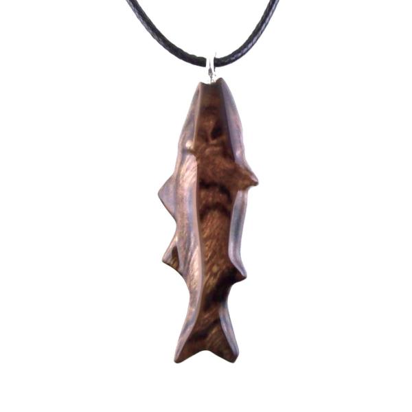 Hand Carved Fish Necklace, Wooden Striped Bass Pendant, Fishermen Jewelry, Mens Wood Necklace Gift