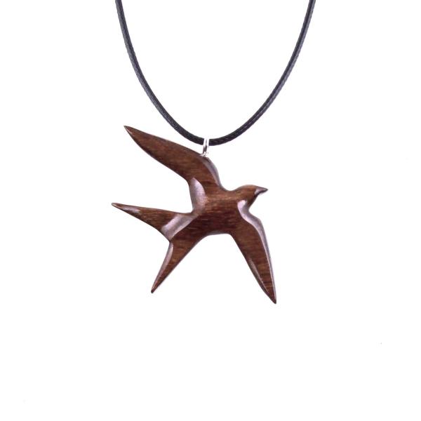 Swallow Necklace, Hand Carved Wooden Bird Pendant, 5th Anniversary Wood Jewelry Gift