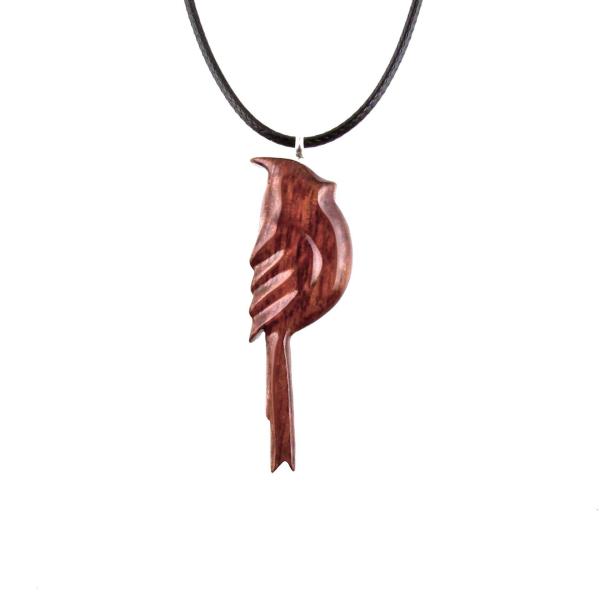 Cardinal Bird Necklace, Wooden Red Bird Pendant, Hand Carved Songbird Wood Jewelry Gift