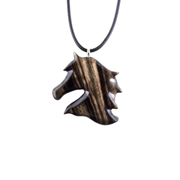 Wooden Horse Head Necklace, Hand Carved Animal Pendant, Equestrian Wood Jewelry for Men Women