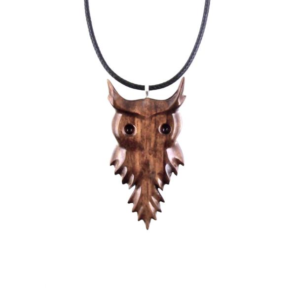Hand Carved Wood Owl Pendant Necklace, Bird Wooden Jewelry, Spirit Animal Totem Gift
