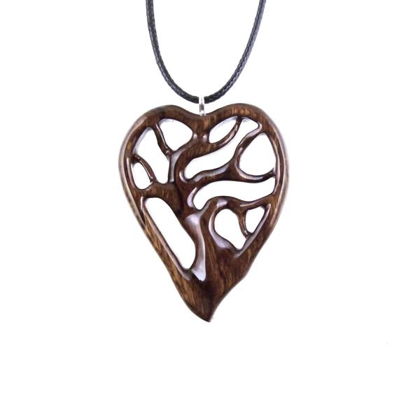 Hand Carved Wood Heart Necklace, Tree of Life Pendant, Handmade Wooden Jewelry Anniversary Gift