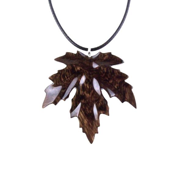 Hand Carved Maple Leaf Necklace, Wooden Leaf Pendant, Wood Jewelry Gift for Men Women