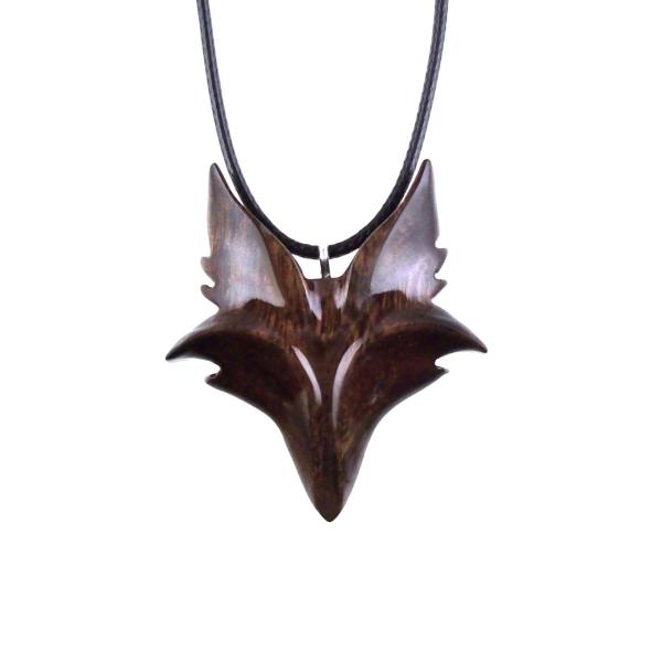 Hand Carved Fox Necklace, Wooden Celtic Fox Pendant, Spirit Animal Totem Wood Jewelry