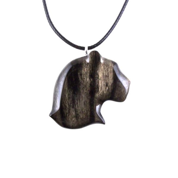 Panther Necklace, Hand Carved Wooden Jaguar Head Pendant for Men Women, Spirit Animal Jewelry