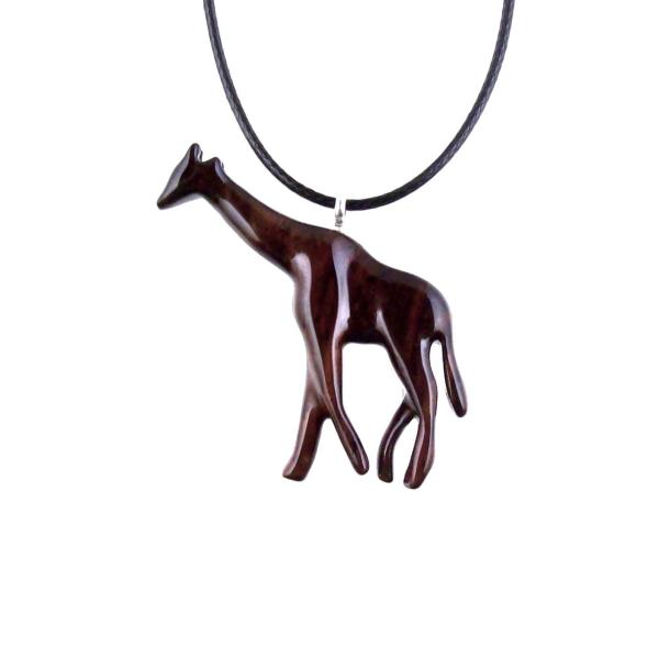 Giraffe Necklace, Hand Carved Wooden Giraffe Pendant, African Wildlife Wood Jewelry for Men Women