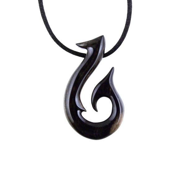 Wooden Fish Hook Pendant, Hand Carved Fishhook Necklace, Mens Wood Jewelry, Fisherman Gift