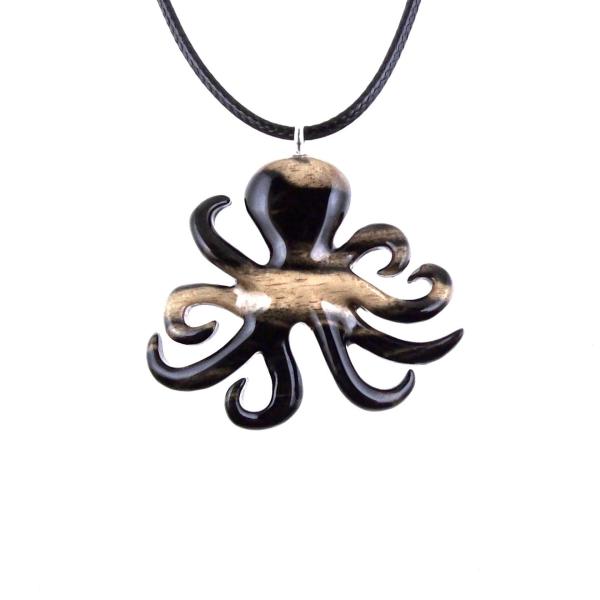 Wooden Octopus Pendant Necklace, Hand Carved Kraken Necklace, Men Women Nautical Wood Jewelry