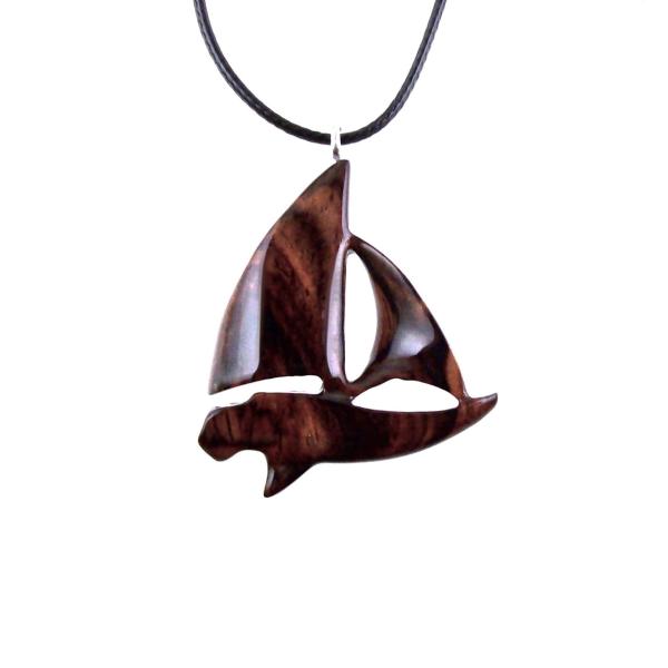 Hand Carved Wooden Sailboat Pendant Necklace, Wood Boat Necklace, Nautical Jewelry Gift