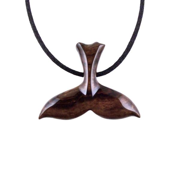 Hand Carved Wooden Whale Tail Pendant Necklace, Men's Nautical Wood Jewelry