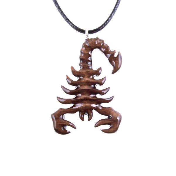 Hand Carved Scorpion Necklace, Wooden Scorpion Pendant, Scorpio Wood Jewelry Gift