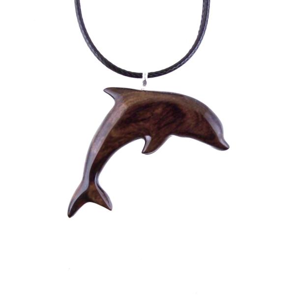 Dolphin Necklace, Hand Carved Wooden Dolphin Pendant,  Men Women Sea Animal Nautical Wood Jewelry