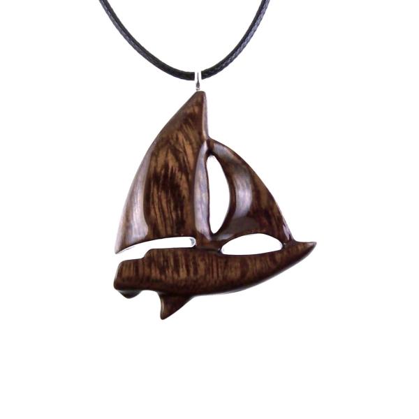 Wood Sailboat Necklace, Hand Carved Wooden Sailboat Pendant, Nautical Boat Jewelry for Men Women