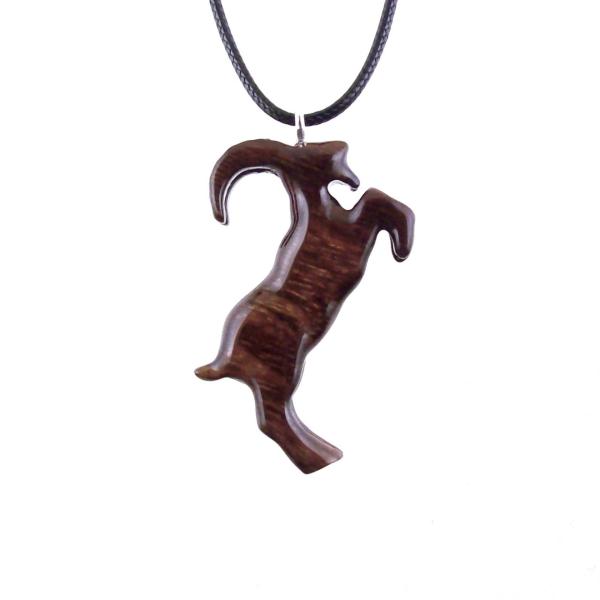 Mountain Goat Pendant, Hand Carved Wooden Big Horn Buck Necklace, Spirit Animal Capricorn Jewelry