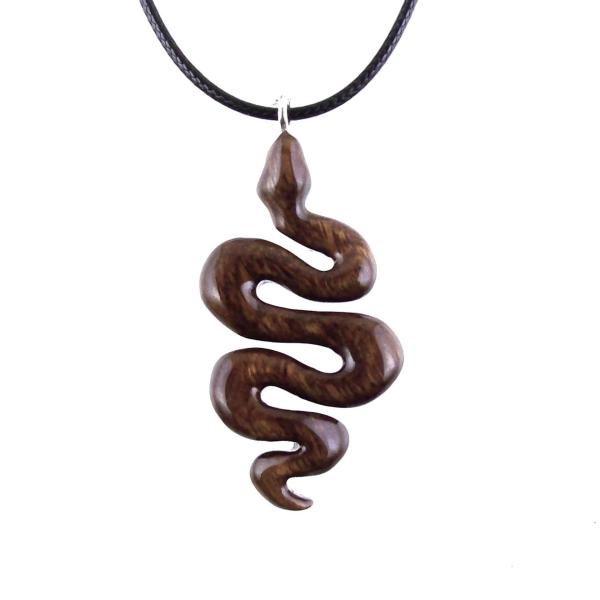 Hand Carved Wooden Snake Pendant Necklace, Wood Reptile Pendant, Totem Spirit Animal Serpent Jewelry